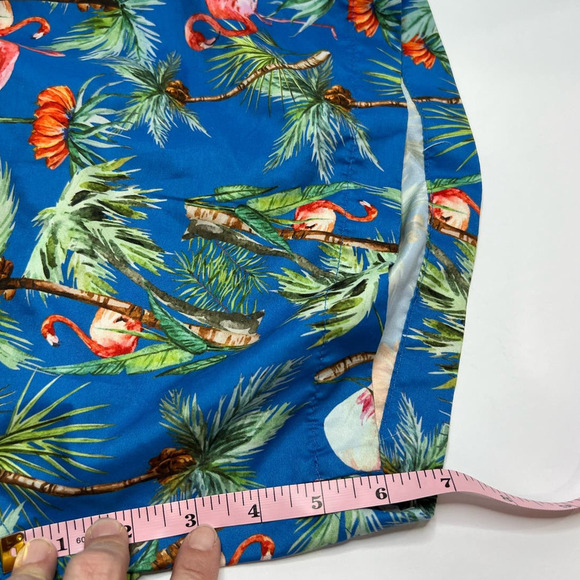 Charleston Threads Men's Swim Trunks Large Blue Pink Parrot Short Elastic Waist - Picture 8 of 9
